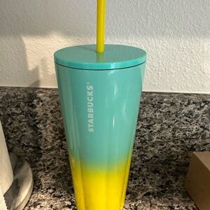 Starbucks Green and Yellow Tumbler with Straw